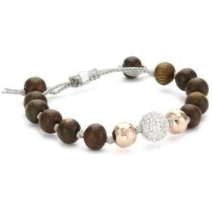   Wood Ball, Rose Gold Hammered Ball and Crystal Ball Bracelet Jewelry
