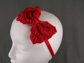   bow rose rosette fabric thin skinny stretch elastic 3/8 wide headband