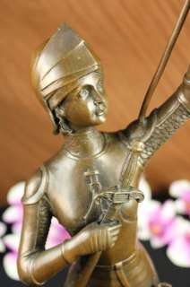 Hot Cast Bronze Statue Joan of Arc French Military Hero W/ flag Marble 