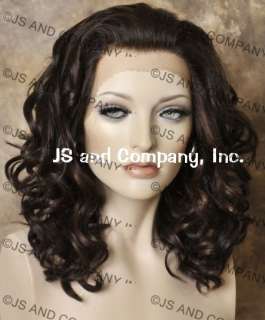 Heat Resistant Curly Wavy Lace Front Wig Medium Length Brown auburn 