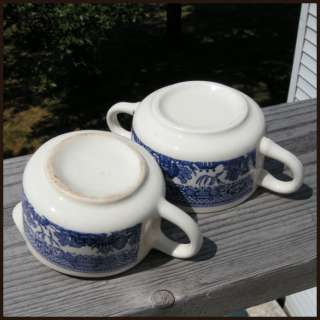 Vintage White Glazed Ceramic Creamer Jug & Sugar Bowl Set, Blue 