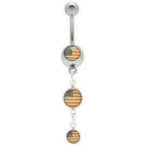  USA Flag Logo Dangle Belly Button Ring Jewelry