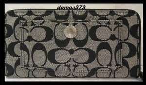 Coach Hampton Signature Zip~Around Wallet Style #41970 Black/Gray New 