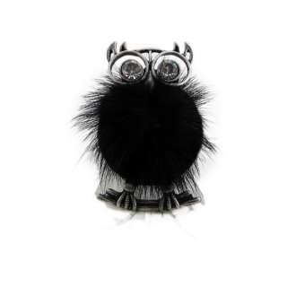 Fuzzy Owl Stretch Ring Faux Fur Elastic Band Black Oversize Large 