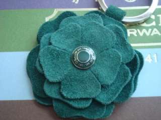 COACH Green Suede Flower Keychain Key Fob Charm RARE  