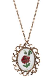 Rose Window Necklace   White, Gold, Red, Green, Flower, Casual 