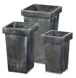 Tin Vases Square Set of 3 Tall Black Metal 9 to 15  