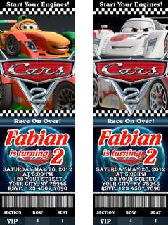 Cars 2 Birthday Party Personalized Ticket Invitations  