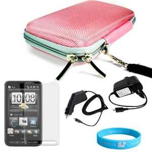 Pink Cube Carrying Case for HTC HD 2 + Car Charger + Wall 