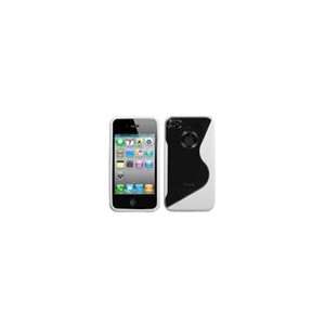 Apple iPhone 4 , Transparent Clear/Solid White (S Shape) Gummy Skin 