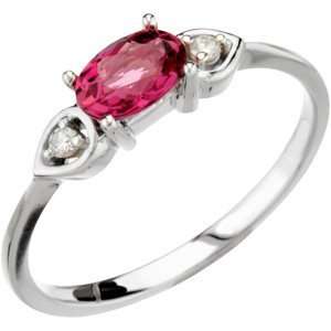   14K White Gold 6X4Mm .03Cttw Pink Tourmaline & Diamond Ring Jewelry