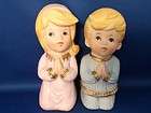 Praying Children Boy & Girl 2 Figurines in Prayer Hand Painted Ceramic 