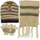 e4Hats Toddler Soccer Knit Hat Gloves and Scarf Set   Beige Khaki