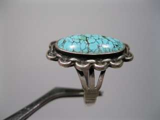 Great Old Navajo Sterling Silver Ring w #8 Turquoise sz9  