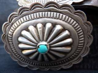 Vintage Pawn Navajo SS Turquoise Hand Made Concho Belt  
