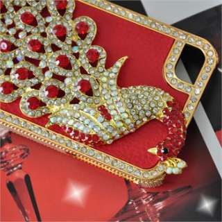 Peacock Leather Diamond Bling Chrome Case Cover Skin for iPhone 4G 4Gs 