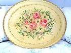 Hand Painted Pink Roses Original Antique Tole Tray  Sha