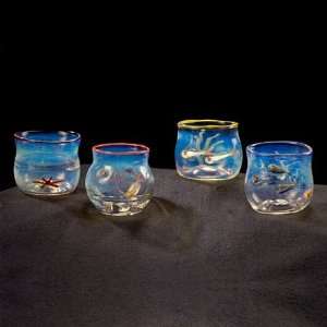  Ocean Art Glass Cups   8 oz.   Set of 4 Kitchen 