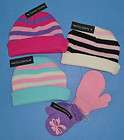 Toddler Girls KNIT HAT & MITTENS SET   New Striped Hat, 2 pr mittens 
