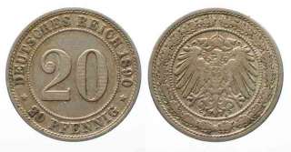 KAISERREICH 20 Pfennig 1890 A Ku Ni J.14 # 63518  