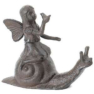  Cast Iron Angel on a Snail Cherub Garden Statue Fairy Yard 