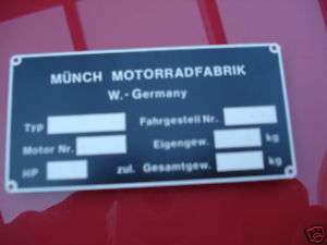 Typenschild Münch ID plate schild Motorrad munch tts Mammut  