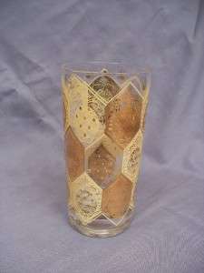 Beverage Glasses Set 5 Tumbler Ice Tea 12oz Gold Vintage *Ned Harris 