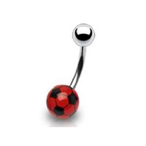 Red Soccer Ball 5 and 8mm Ball Belly Button Ring Navel Body Jewelry 14 
