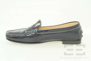 Tods Navy Blue Patent Leather & White Seamed Loafer Flats Size 10 