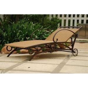 BROWN WICKER STEEL FRAME OUTDOOR CHAISE LOUNGER CHAIR