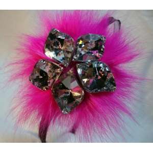  Pink Fur and Crystal Headband 