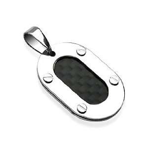  Stainless Steel Carbon Fiber Oval Pendant. Arts, Crafts & Sewing