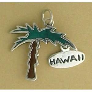   Enameled Green/Brown Palm Tree w/HAWAII, 7/8 inch, 2.8 grams Jewelry
