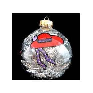 Red Hat Dazzle Design   Hand Painted   Heavy Glass Ornament   2.75 
