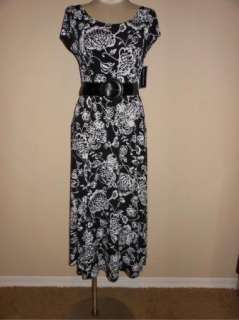 NWT Jessica Howard Belted Floral Jersey Black & White Dress 14  