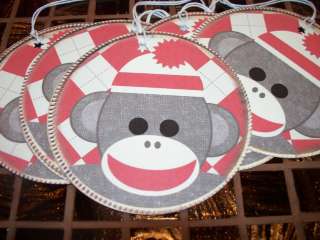 RED Sock Monkey ROUND Tags Hang / Gift Tags (728)  
