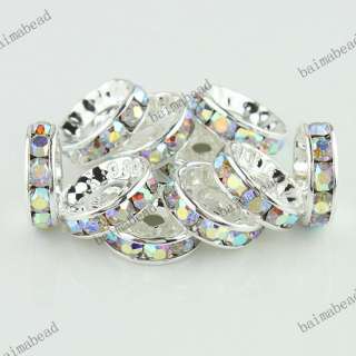   colorful Crystal Silver Spacer Loose Beads Jewelry Findings 12mm