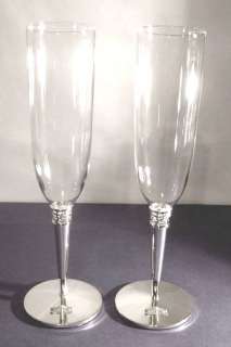 Kate Spade June Lane Champagne Flute Set of 8 Glasses Silverplate 