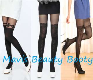 Mock Bow Garter Lace Up Boots Pattern Fashion Tights Hosiery Pantyhose 