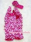   Hot Pink Dots Lace Chiffon Romper Jumpsuit Headband 2PCS Set NB 3Y