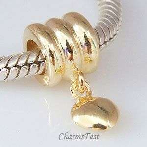 925 Silver GP Dangle Heart Bead European Charm Bracelet  