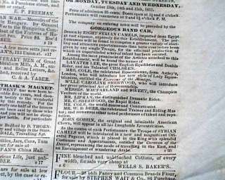   War ORIENTAL CIRCUS AD New Bedford Massachusetts MA 1851 Old Newspaper