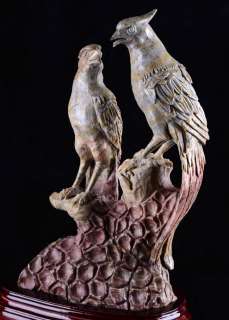    Colored Stone COUPLE Golden Pheasant Sculpture/Carving #U86  