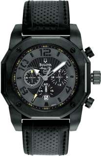   Mens Marine Star Black IP Chronograph Leather Strap 100M 98B151 Watch