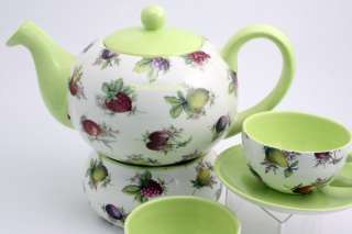 Teeservice 6 teilig   Teekanne,Teetasen und Stövchen  Obst   Original 