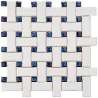 Basket Weave 9 3/4 in. x 9 3/4 in. White and Cobalt Porcelain Mosaic 