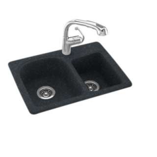   Composite 25x18x7.5 1 Hole Double Bowl Kitchen Sink in Black Galaxy