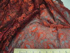 Fabric Organza Mesh Lace Sheen Red Floral OR22  