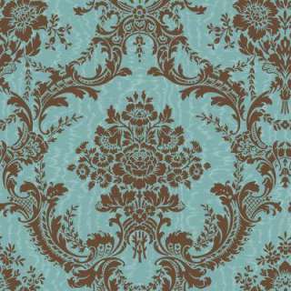 The Wallpaper Company 56 sq.ft. Brown and Blue Mid Scale Damask on a 