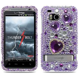 Purple Heart Bling Case Cover HTC THUNDER BOLT 4G +LCD  